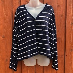 Blue and white striped lightweight cardigan